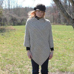 New Women's Cross Neck British Wool Poncho Oat (Made in England)